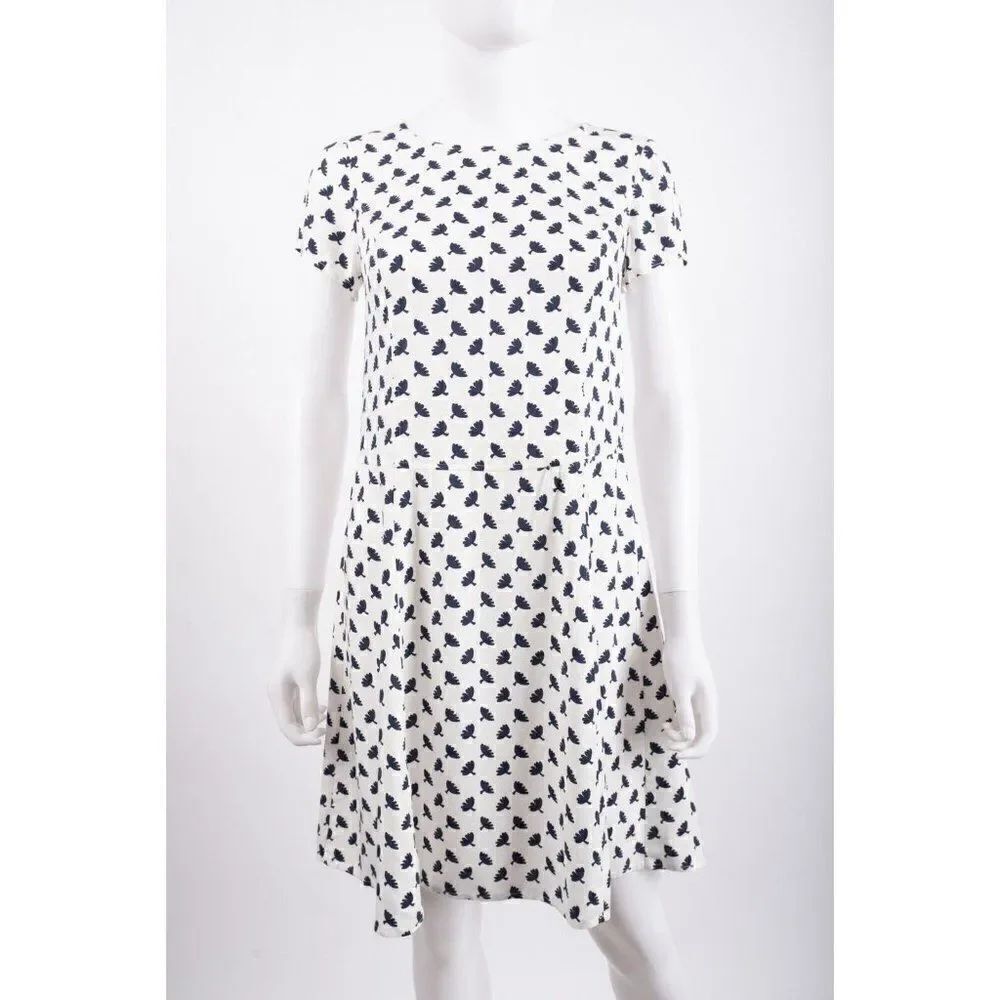 Boden Womens Victoria A-Line Dress Bird Print UK 6 US 2 White Navy Blue NWT